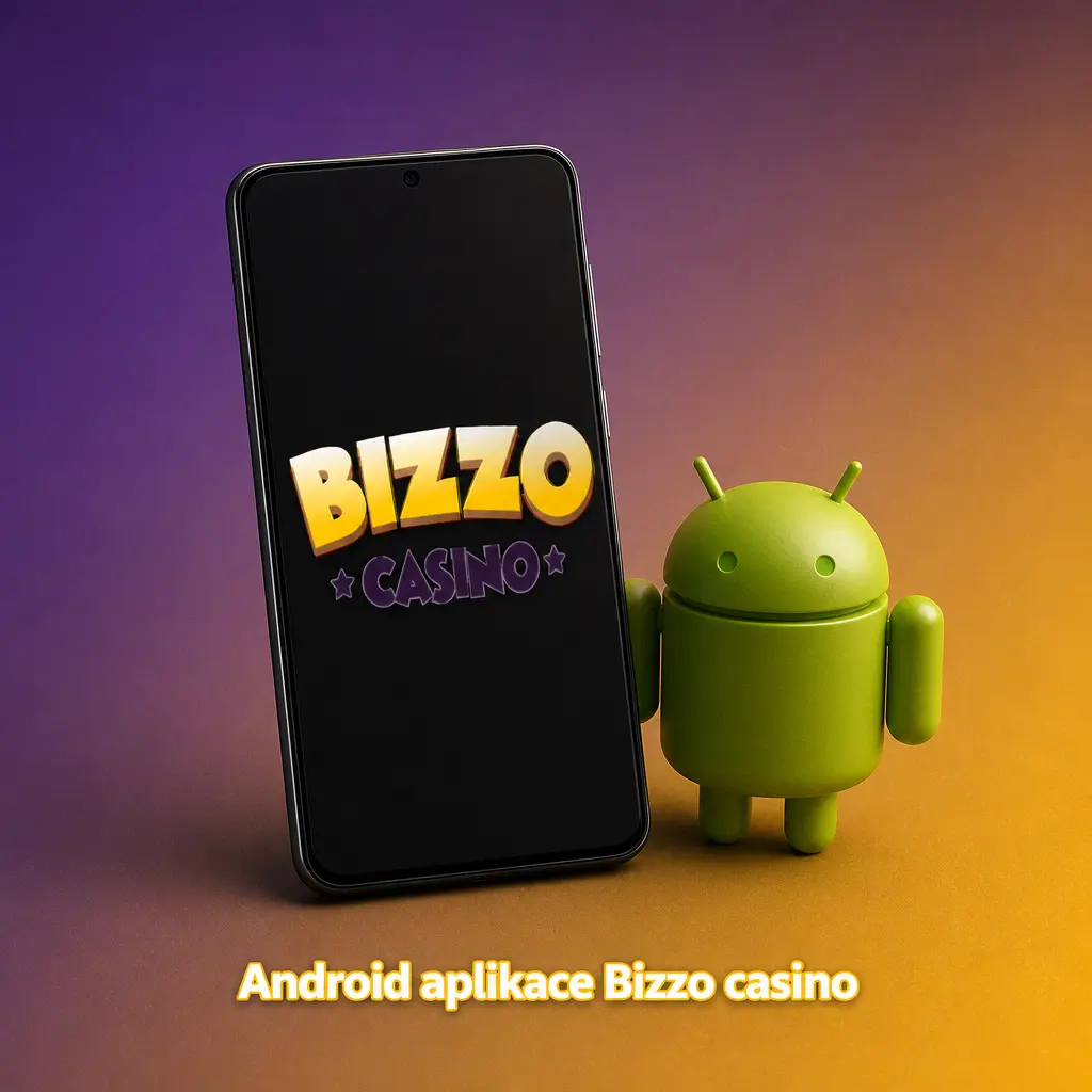 Android aplikace Bizzo casino s tlačítkem Stáhnout pro Android a návodem k instalaci APK