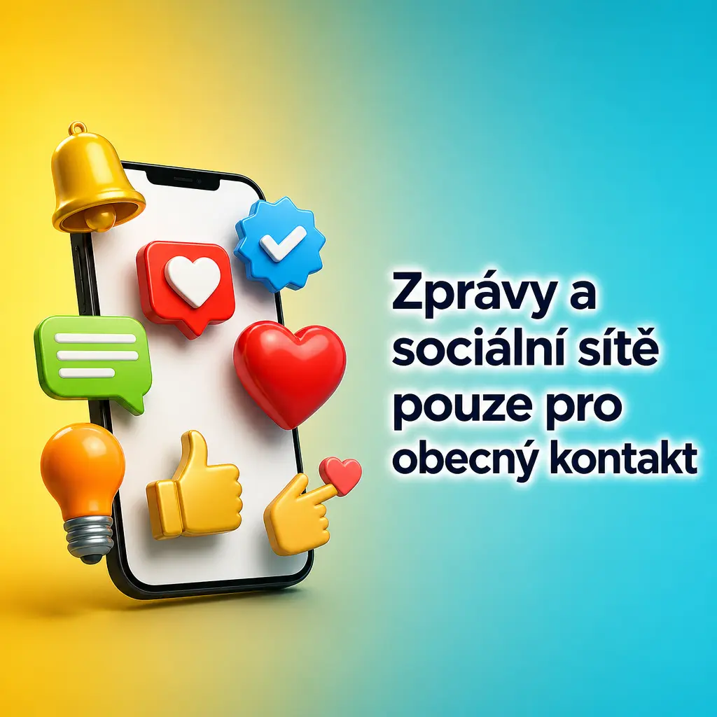 Ikony sociálních sítí a zpráv s upozorněním na bezpečný kontakt přes oficiální podporu