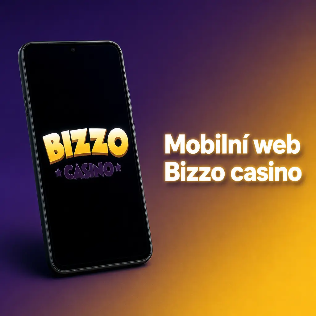 Mobilní web Bizzo casino v prohlížeči s hrami, sázkami, pokladnou a live chatem bez instalace aplikace